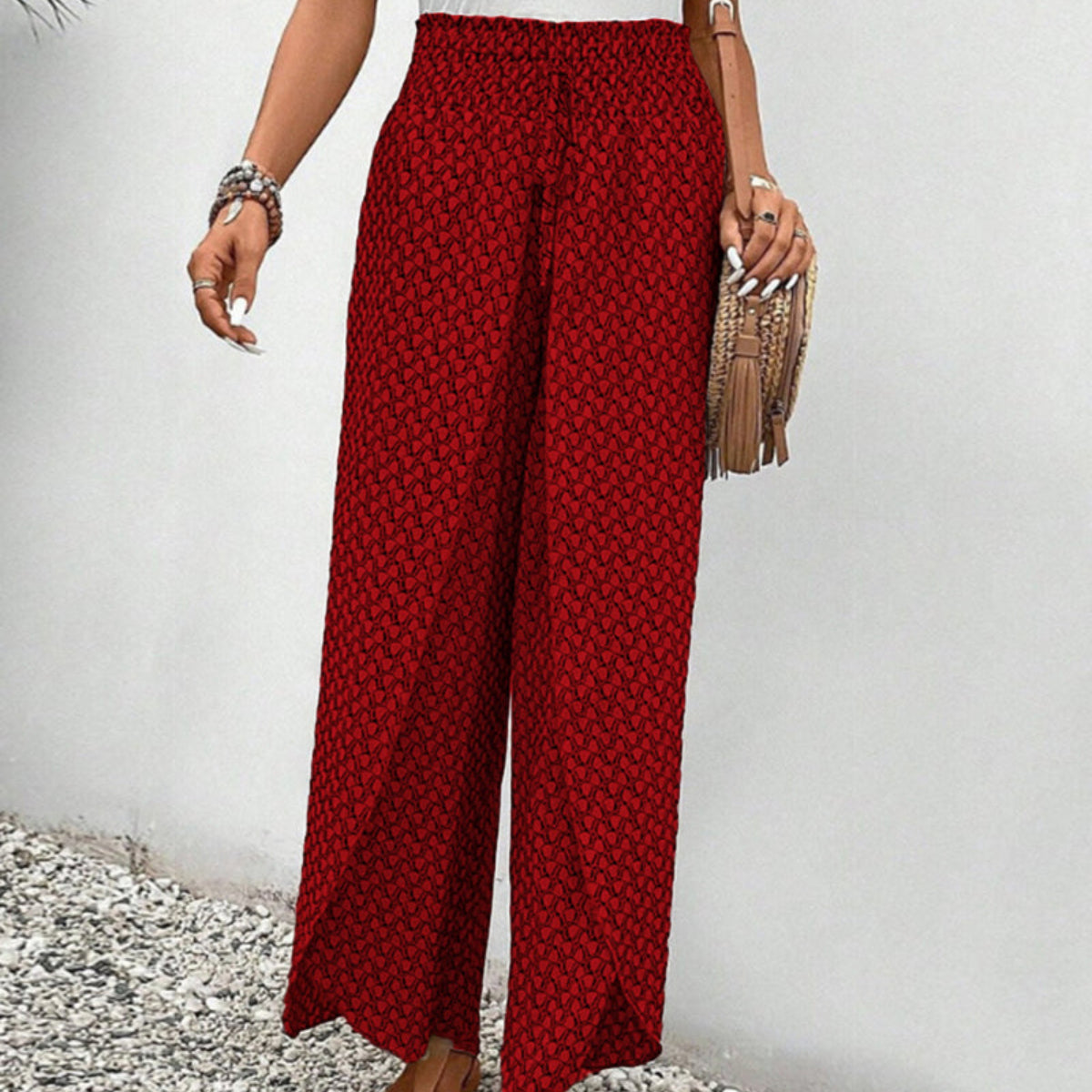 Damenhosen aus Polyester | Weite Hosenbeine | Geometrisches Muster für Alltag und Freizeit | Schmid