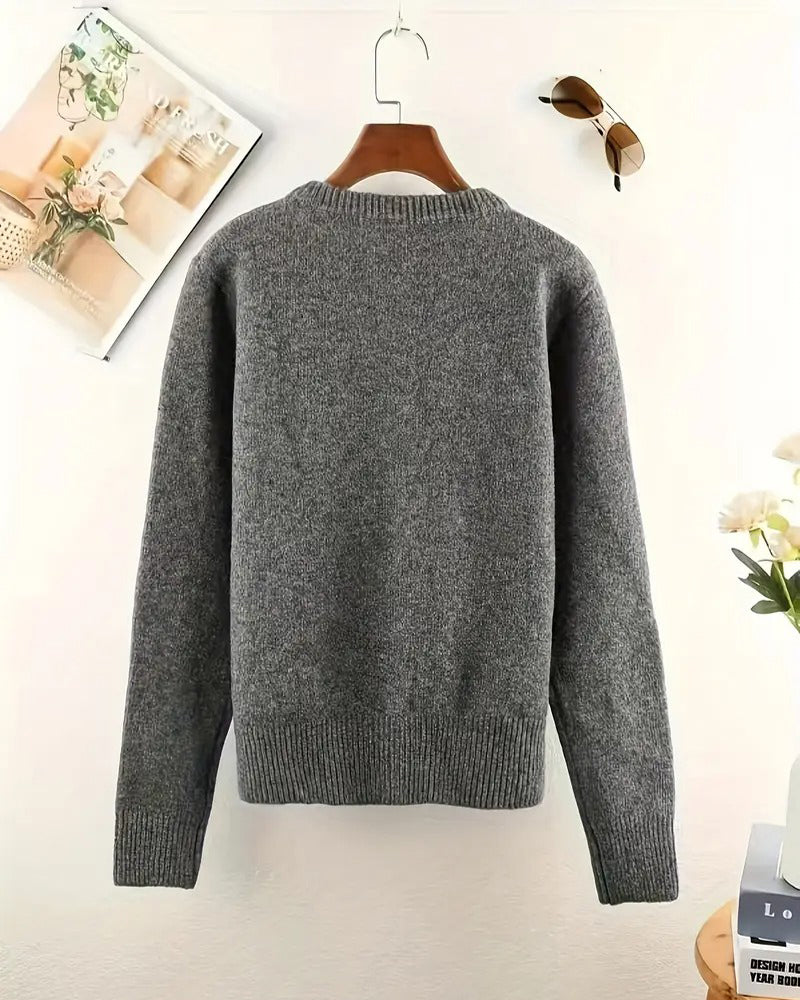 Damen Strickjacke – Langarm, einfarbig, Knopfverschluss