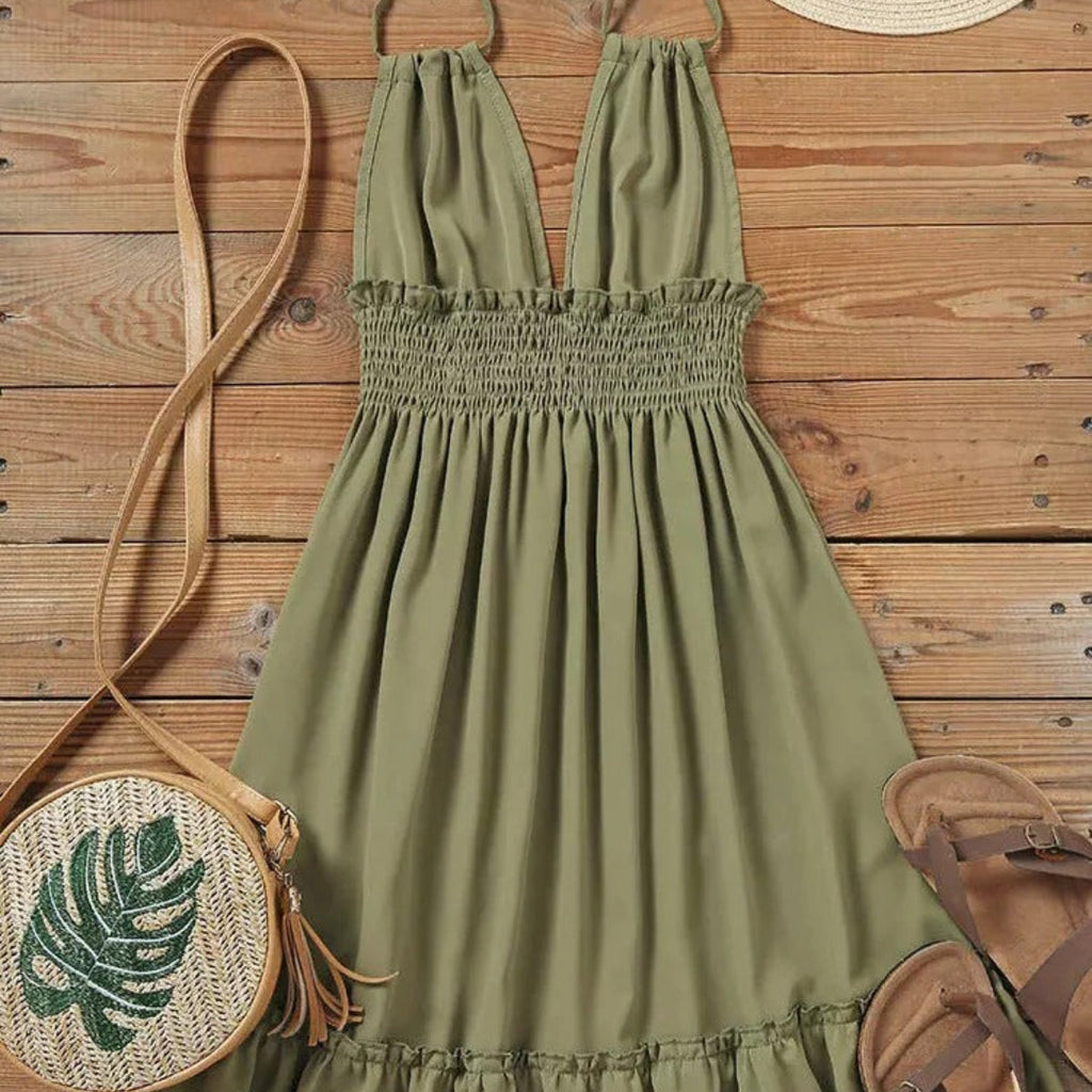 Damen Sommerkleid aus Polyester | Halterneck A-Linien-Kleid | Leichte Silhouette für Alltag und Freizeit | Schmid