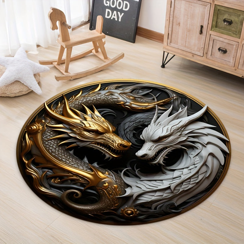 Dragon Element Teppich | Rutschfeste Lounge-Matte & Dekorativer Runder Teppich