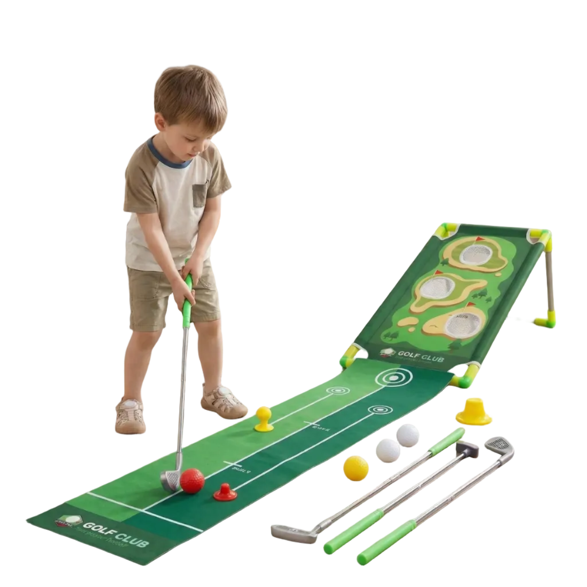 Tragbares Mini-Golf-Set | Putting-Matte mit Zubehör | Indoor- und Outdoor-Golftraining | Schmid