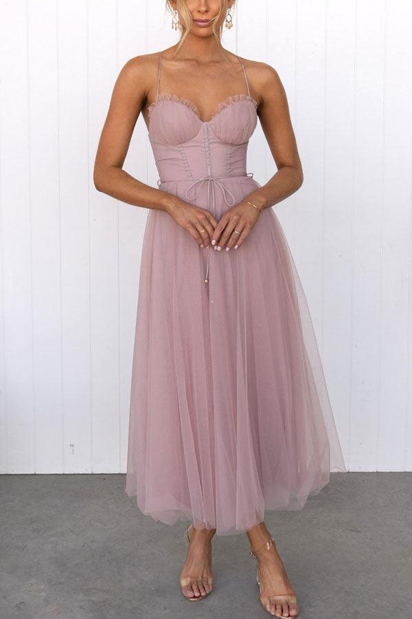 Damen Maxikleid aus Chiffon – ärmellos, Träger, Knöchellang