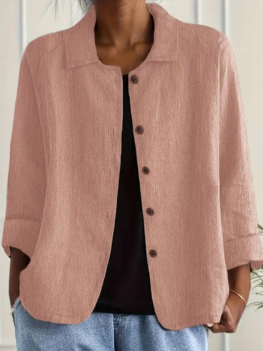 Damen Leinenjacke – Leichte Jacke, lockere Passform, Knopfverschluss