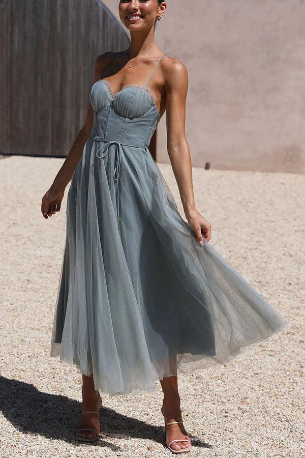 Damen Maxikleid aus Chiffon – ärmellos, Träger, Knöchellang
