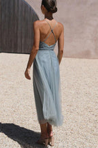 Damen Maxikleid aus Chiffon – ärmellos, Träger, Knöchellang