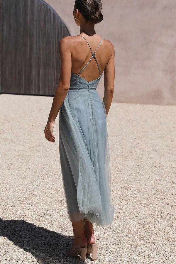 Damen Maxikleid aus Chiffon – ärmellos, Träger, Knöchellang