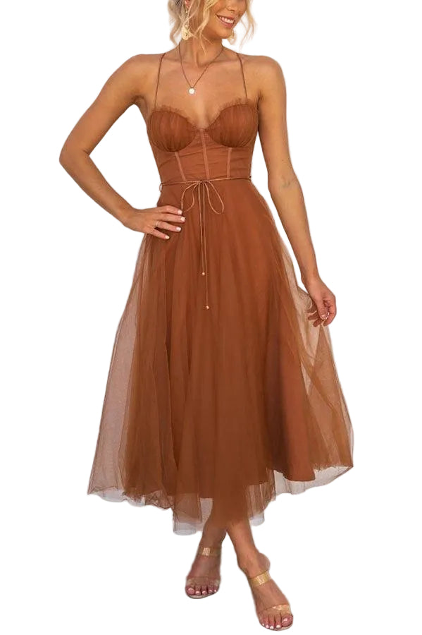 Damen Maxikleid aus Chiffon – ärmellos, Träger, Knöchellang