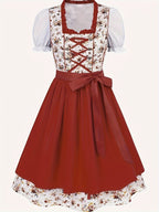 Damen Dirndl Kleid aus Textilmaterial | Normale Passform Trachtenkleid | Bestickte Schürze mit Schnürung für Oktoberfest | Schmid