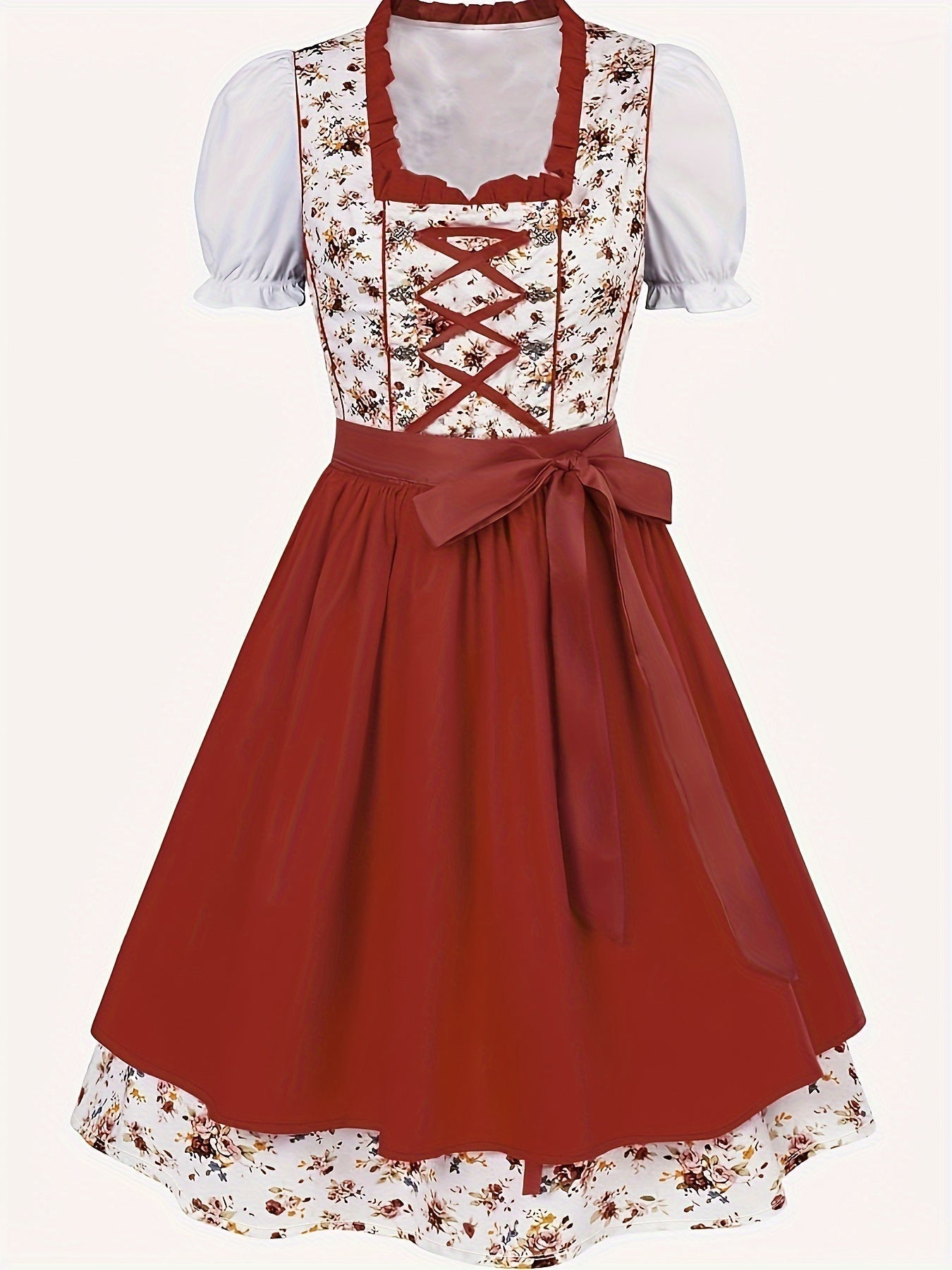 Damen Dirndl Kleid aus Textilmaterial | Normale Passform Trachtenkleid | Bestickte Schürze mit Schnürung für Oktoberfest | Schmid