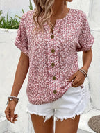 Lillie Buttonfront Sommer-Top – Damen Kurzarm Top mit Blumenprint