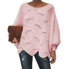 Damen Oversize Strickpullover aus Polyester | Rundhals Langarm Pullover mit Lochstrickmuster | Alltag und Freizeit | Schmid