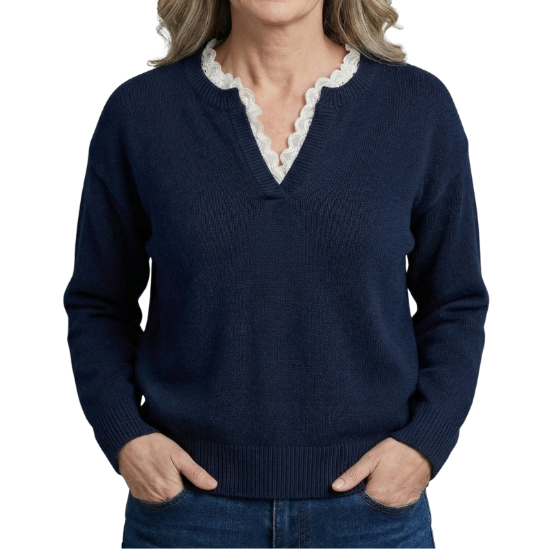 Vera Bluse mit Spitzen‑Detail – Damen Langarmbluse