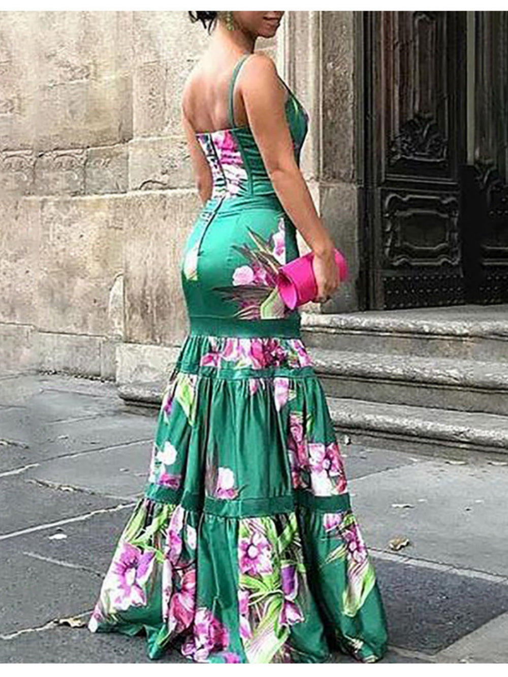 Satin Maxi Kleid mit Trägern und Print – Damen Sommerkleid