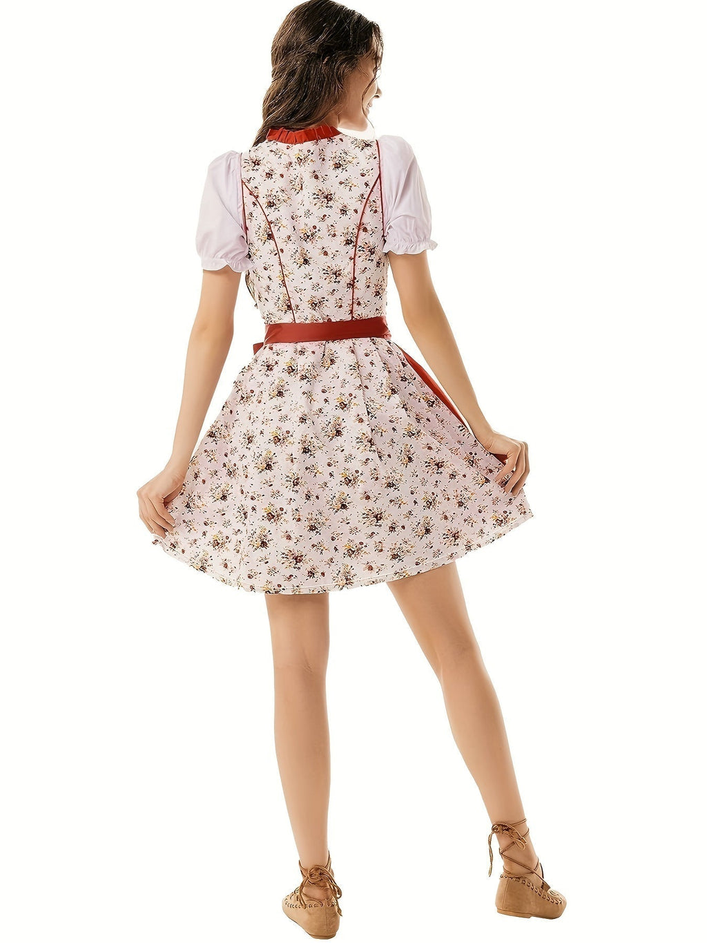 Damen Dirndl Kleid aus Textilmaterial | Normale Passform Trachtenkleid | Bestickte Schürze mit Schnürung für Oktoberfest | Schmid