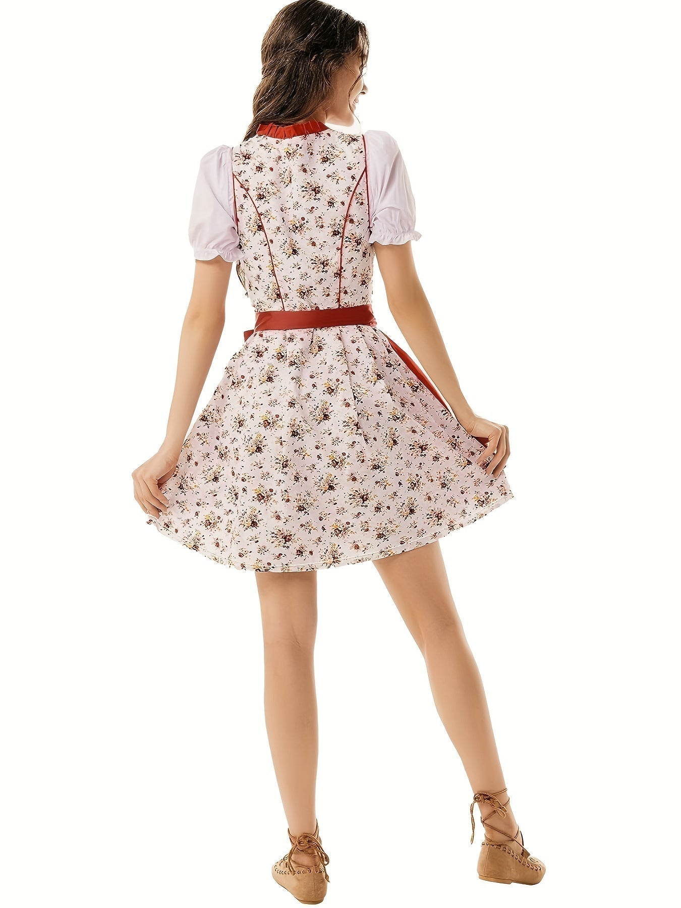 Damen Dirndl Kleid aus Textilmaterial | Normale Passform Trachtenkleid | Bestickte Schürze mit Schnürung für Oktoberfest | Schmid
