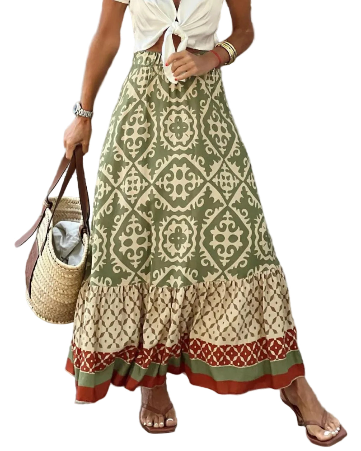 Damen Maxirock | Boho Maxirock mit Elastischem Bund | Alltag im Sommer | Schmid