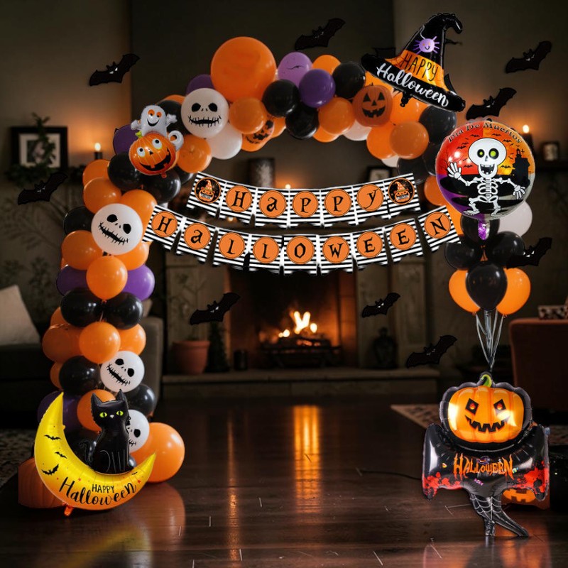 Halloween Ballon Set aus Latex | Mehrfarbige Ballons mit Kürbismotiv | Partydekoration für Halloween & Themenveranstaltungen | Schmid