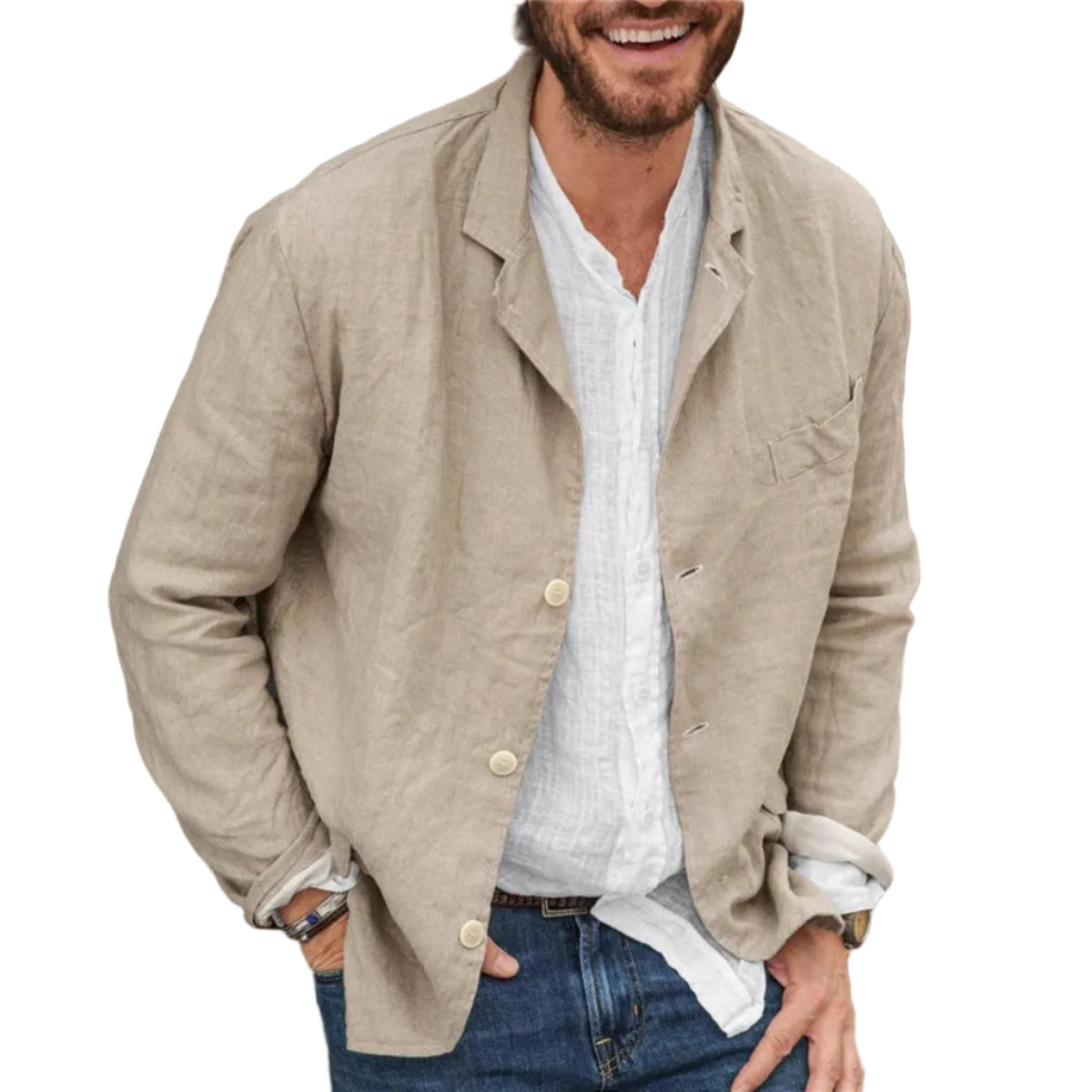 Herrenjacke mit Reverskragen | Langarm Jacke in Regulärer Passform mit Knopfleiste | Alltag und Smart Casual | Schmid