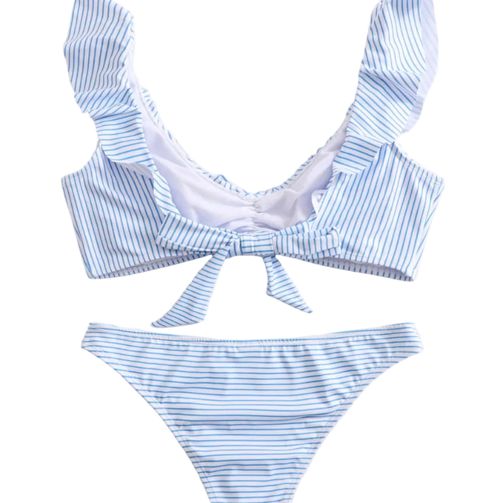 Damen Bikini aus Nylon und Elasthan | Gestreiftes Zweiteiliges Bikini-Set | Verstellbare Träger für Strand und Pool | Schmid