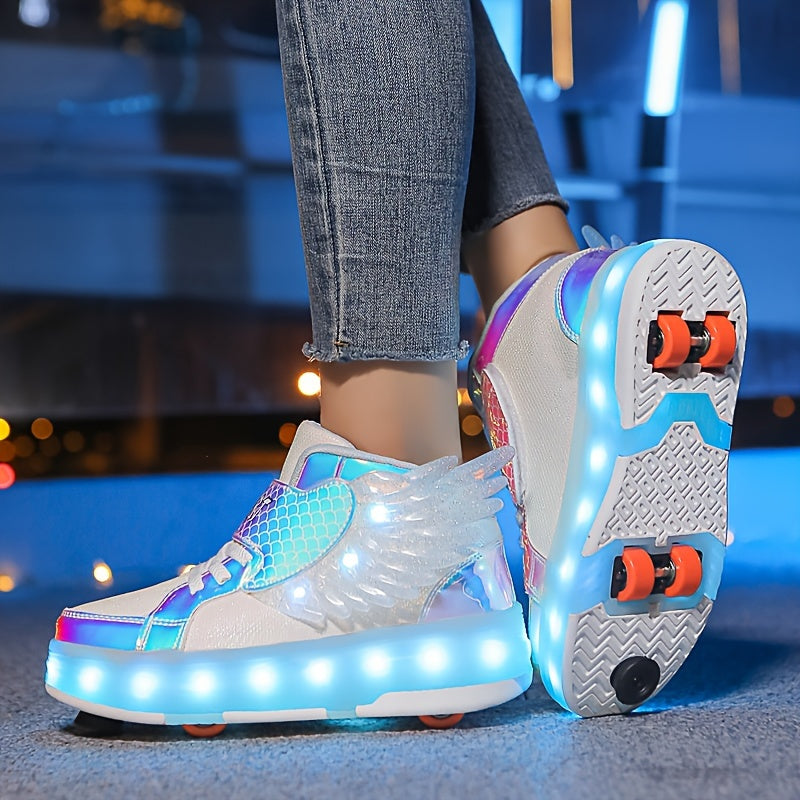 Leuchtende Rollschuh-Sneaker Mit Flügeln – Kinder LED-Rollschuhe