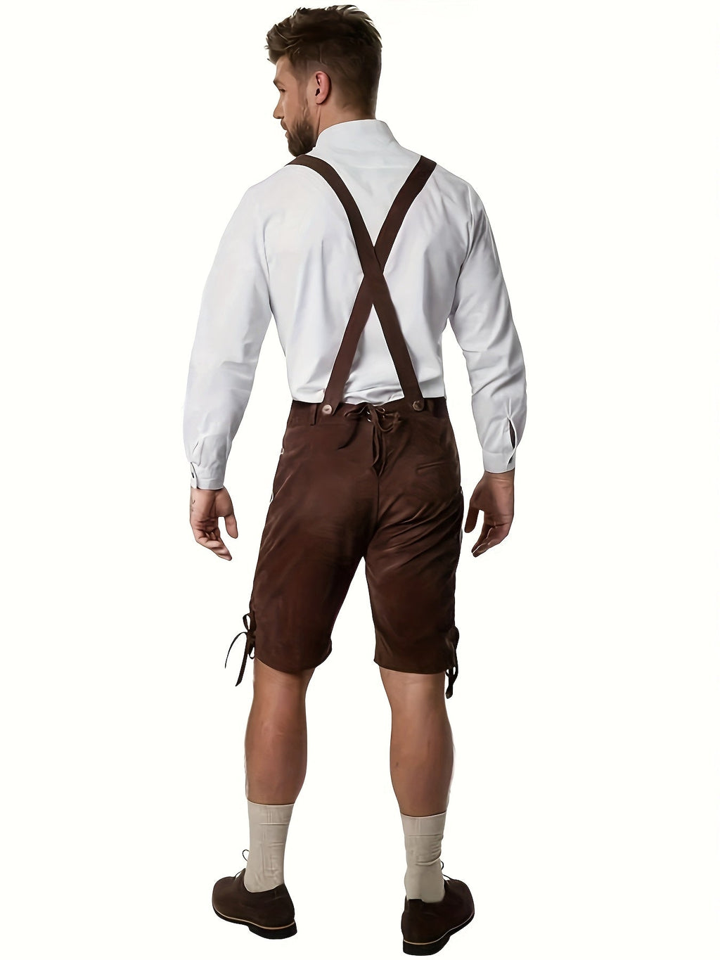 Herren Lederhosen aus Textilmaterial | Trachtenshorts mit Verstellbaren Trägern und Stickerei | Oktoberfest Bekleidung | Schmid
