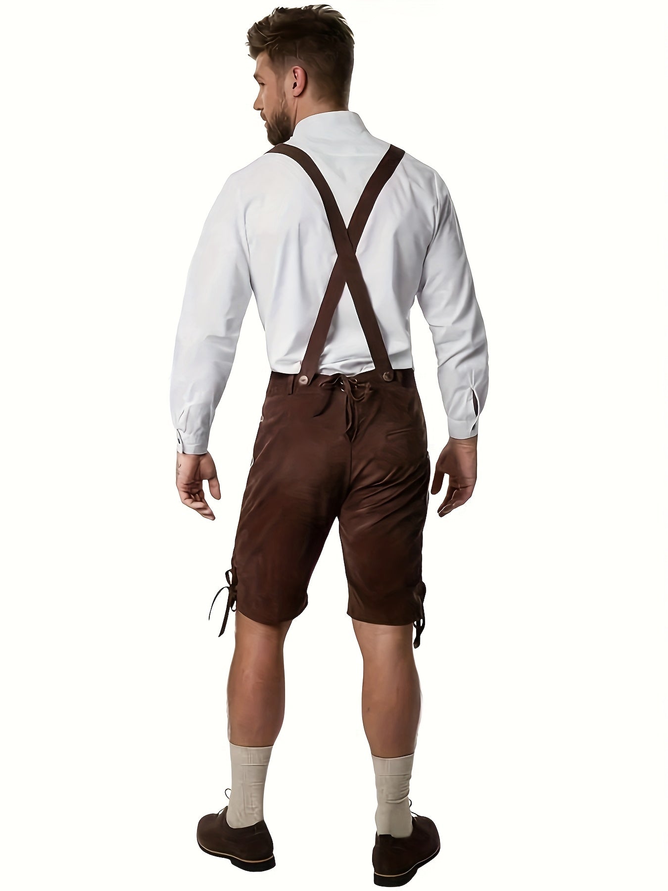 Herren Lederhosen aus Textilmaterial | Trachtenshorts mit Verstellbaren Trägern und Stickerei | Oktoberfest Bekleidung | Schmid