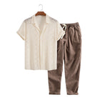 Herren Sommeranzug | Kurzarmhemd mit Geometrischer Struktur und Leinen-Baumwollhose | Alltag und Urlaub | Schmid