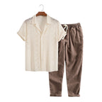 Herren Sommeranzug | Kurzarmhemd mit Geometrischer Struktur und Leinen-Baumwollhose | Alltag und Urlaub | Schmid