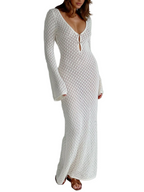 Damen Strandkleid | Langärmliges Cover-Up Mit V-Ausschnitt Und Offenem Rücken | Sommer- Und Urlaubsgebrauch | Schmid