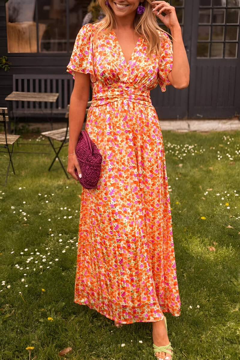 Damen Sommerkleid mit V-Ausschnitt – Langes Kleid