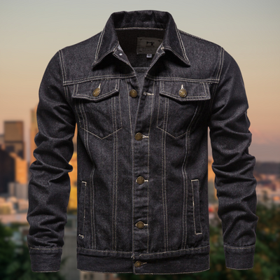 Herren jeansjacke mit kontrastnähten und knopfverschluss | robuster streetstyle klassiker für alltag und freizeit