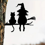 Hexe und Katze Garten Silhouette aus Eisen | 20 × 25 cm Bodenstecker | Halloween Außendekoration für Garten & Rasen | Schmid