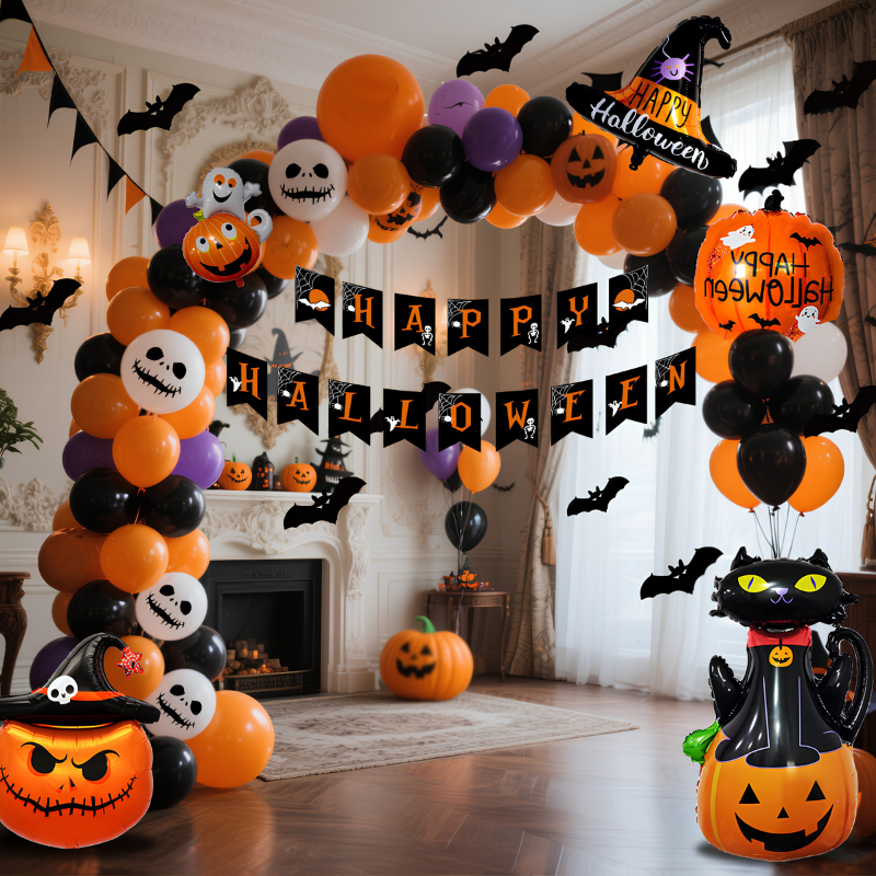 Halloween Ballon Set aus Latex | Mehrfarbige Ballons mit Kürbismotiv | Partydekoration für Halloween & Themenveranstaltungen | Schmid