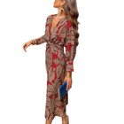 Damen Kleid | Langärmeliges Blumenkleid mit V-Ausschnitt | Reguläre Passform für Alltag und Freizeit | Schmid