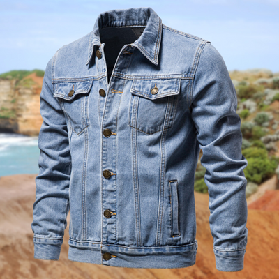 Herren jeansjacke mit kontrastnähten und knopfverschluss | robuster streetstyle klassiker für alltag und freizeit