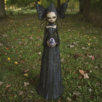 Gothic Hexenfigur aus Harz | Freistehende Hexe mit Stab | Halloween Dekoration für Innen- & Außenbereiche | Schmid