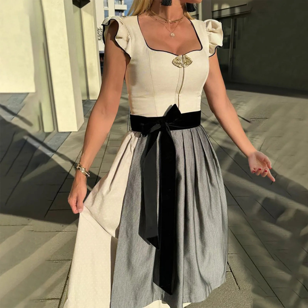Damen Dirndl Kleid Baumwolle Polyester-Mischung | Reguläre Passform Trachtenkleid | Schnürleib mit Schürze für Oktoberfest & Themenpartys | Schmid