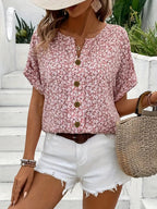 Lillie Buttonfront Sommer-Top – Damen Kurzarm Top mit Blumenprint