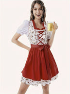 Damen Dirndl Kleid aus Textilmaterial | Normale Passform Trachtenkleid | Bestickte Schürze mit Schnürung für Oktoberfest | Schmid