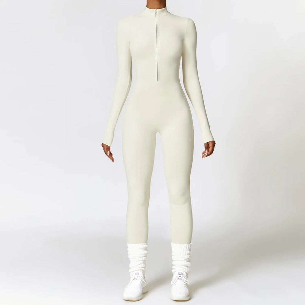 Stephanie | Langärmeliger Jumpsuit Mit Hohem Kragen und Reißverschluss