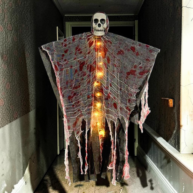 Halloween Hängende Schädel Geist Dekoration | Kunststoff Dekoration mit Leuchteffekt | Saisonale Innendekoration | Schmid