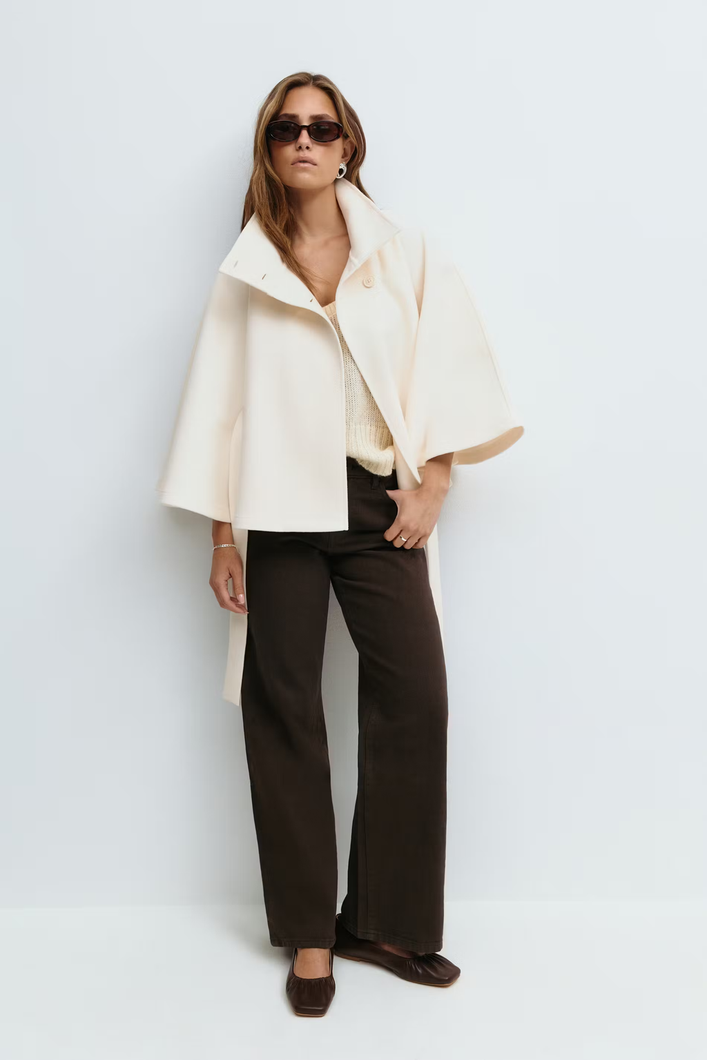 Damen Wollmischmantel im Cape-Stil | Hoher Kragen & Bindegürtel | Regular-Fit Mantel für Herbst & Winter | Schmid