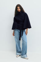 Damen Wollmischmantel im Cape-Stil | Hoher Kragen & Bindegürtel | Regular-Fit Mantel für Herbst & Winter | Schmid