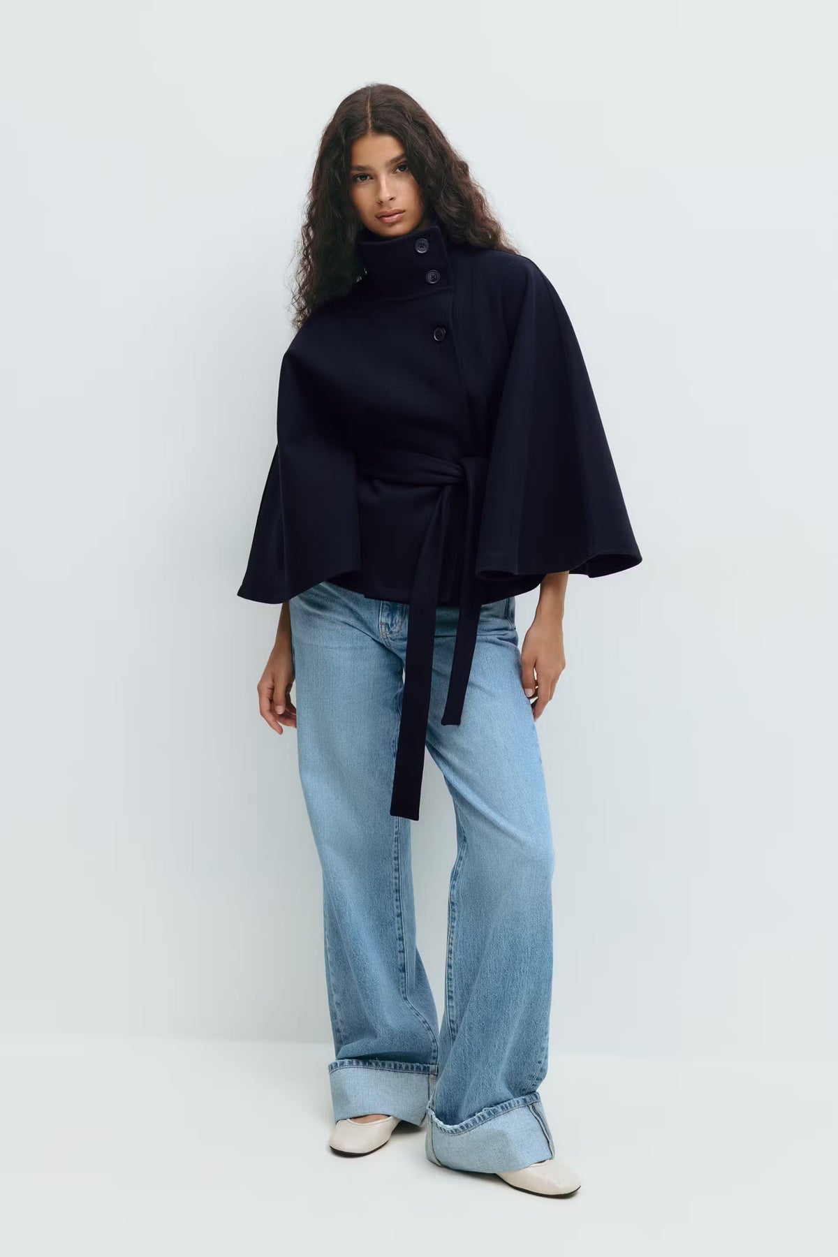 Damen Wollmischmantel im Cape-Stil | Hoher Kragen & Bindegürtel | Regular-Fit Mantel für Herbst & Winter | Schmid