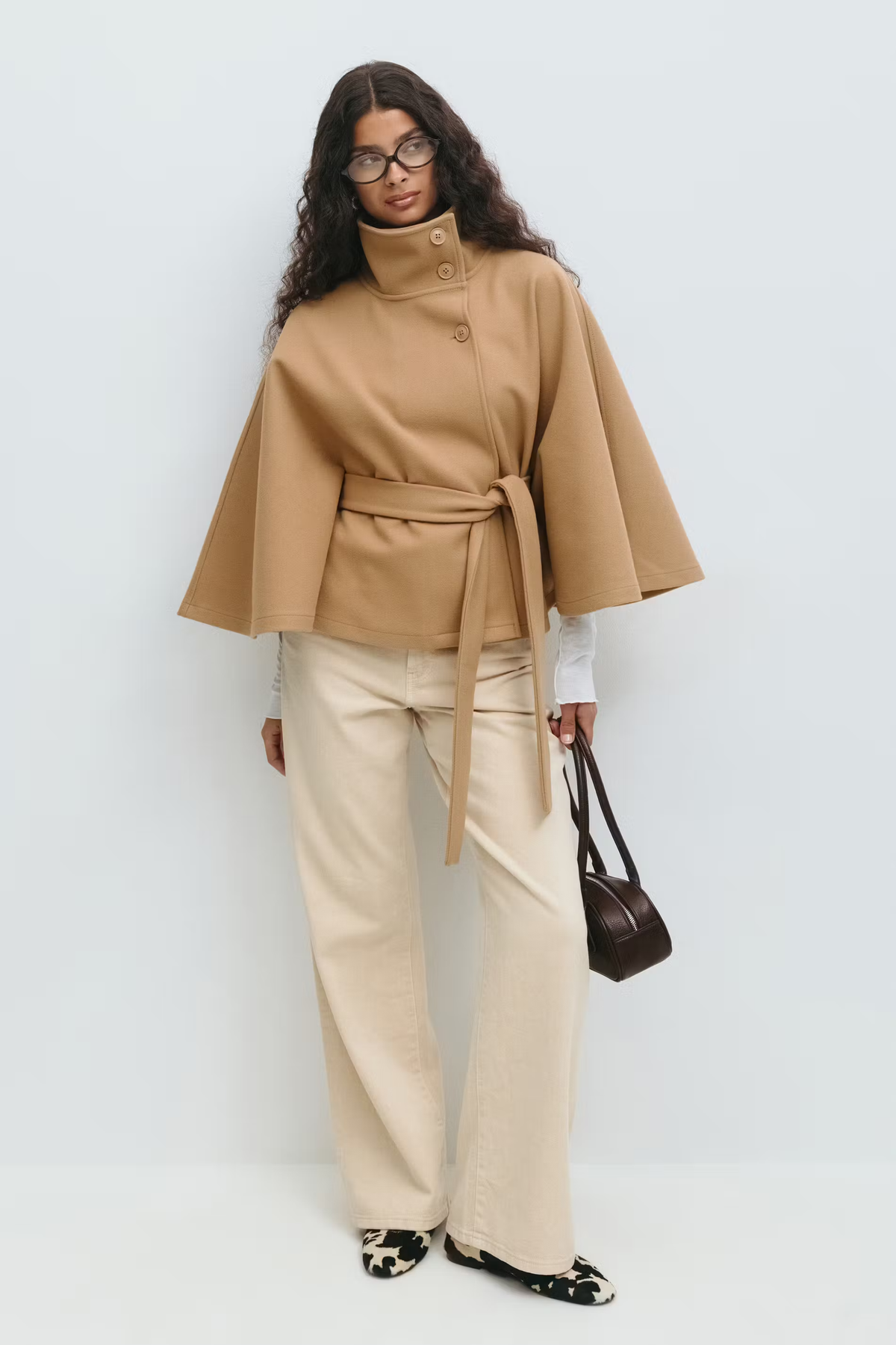 Damen Wollmischmantel im Cape-Stil | Hoher Kragen & Bindegürtel | Regular-Fit Mantel für Herbst & Winter | Schmid