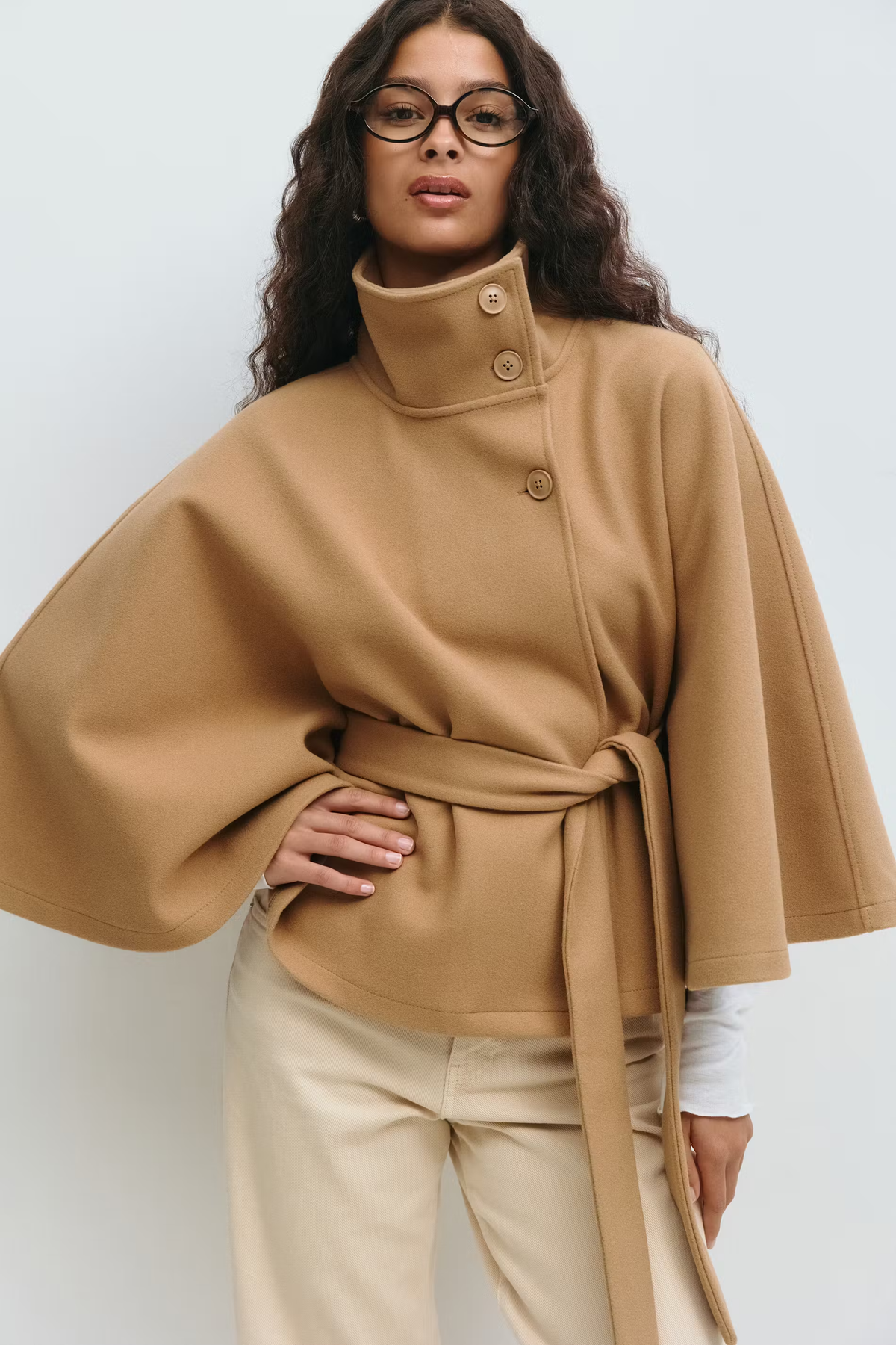 Damen Wollmischmantel im Cape-Stil | Hoher Kragen & Bindegürtel | Regular-Fit Mantel für Herbst & Winter | Schmid