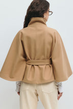 Damen Wollmischmantel im Cape-Stil | Hoher Kragen & Bindegürtel | Regular-Fit Mantel für Herbst & Winter | Schmid