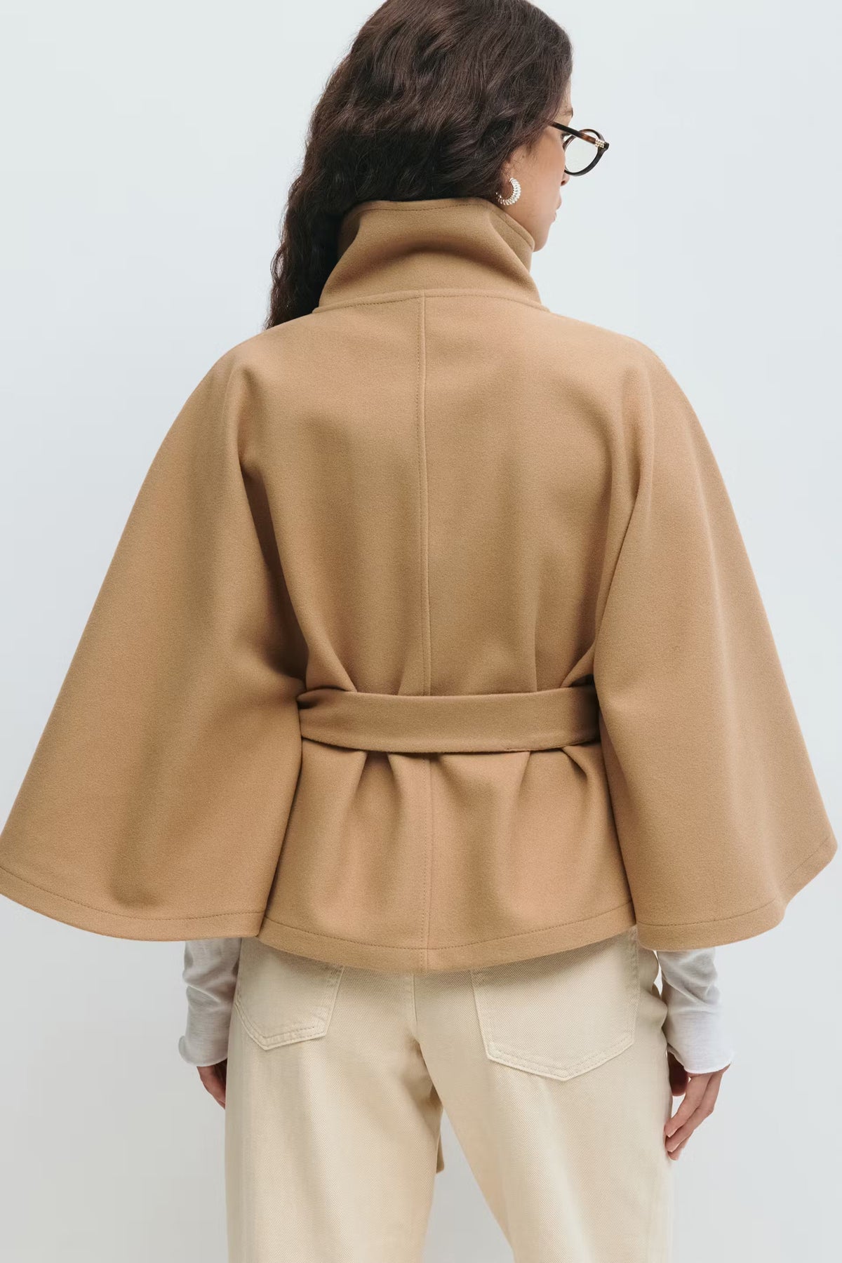 Damen Wollmischmantel im Cape-Stil | Hoher Kragen & Bindegürtel | Regular-Fit Mantel für Herbst & Winter | Schmid