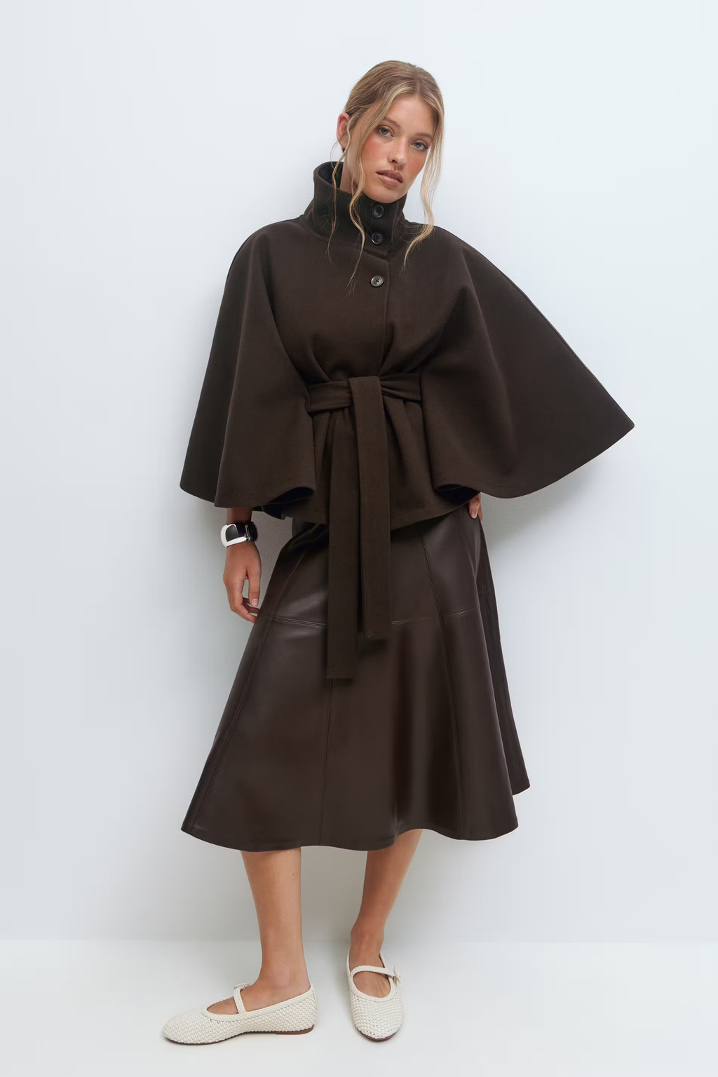 Damen Wollmischmantel im Cape-Stil | Hoher Kragen & Bindegürtel | Regular-Fit Mantel für Herbst & Winter | Schmid