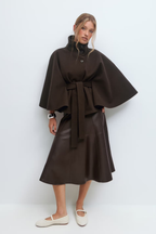 Damen Wollmischmantel im Cape-Stil | Hoher Kragen & Bindegürtel | Regular-Fit Mantel für Herbst & Winter | Schmid